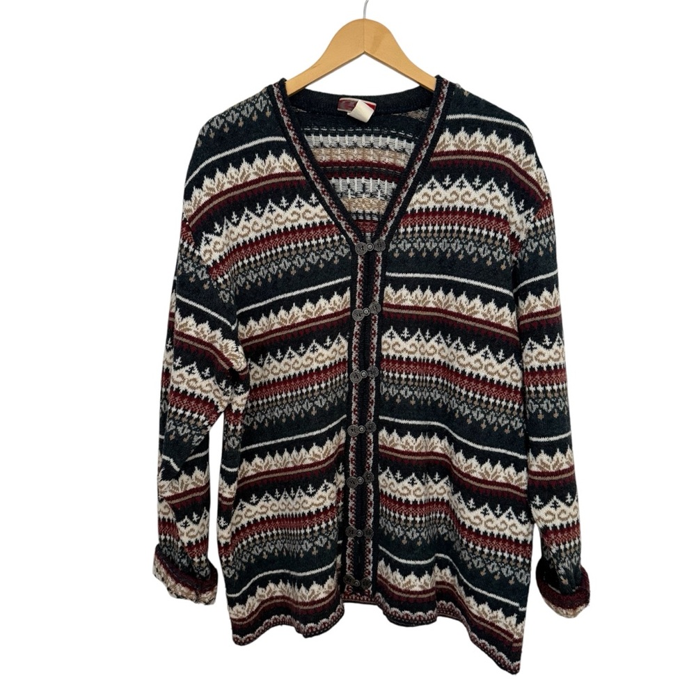 Women's Vintage Multicolor Patterned Cardigan Sweater Coogi Style